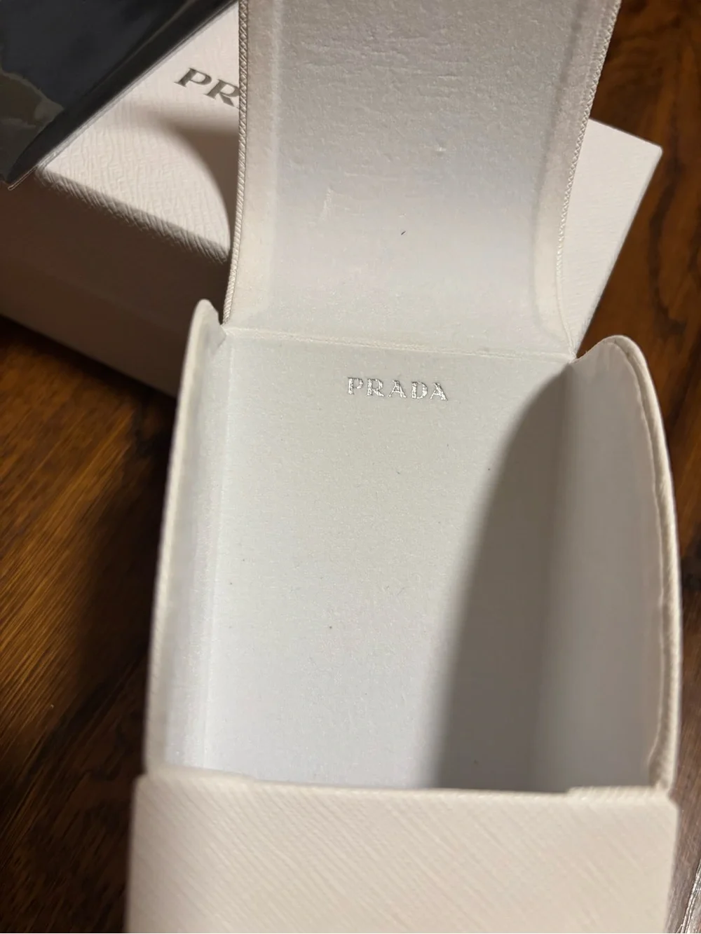 Prada White Saffiano Leather Eyewear Case with Navy Pouch
